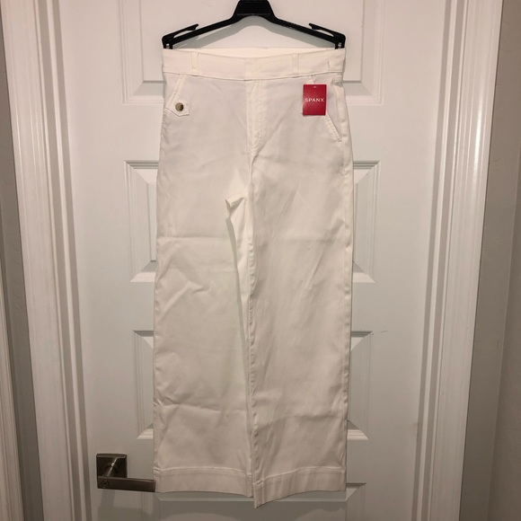 New SPANX White Stretch Twill Cropped Wide Leg Pants Shaper Girdle sz S - Picture 3 of 8